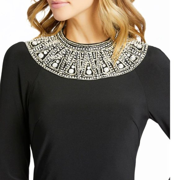 MAC DUGGAL EMBELLISHED COLLAR BLACK JERSEY GOWN SZ 8 - Picture 3 of 5